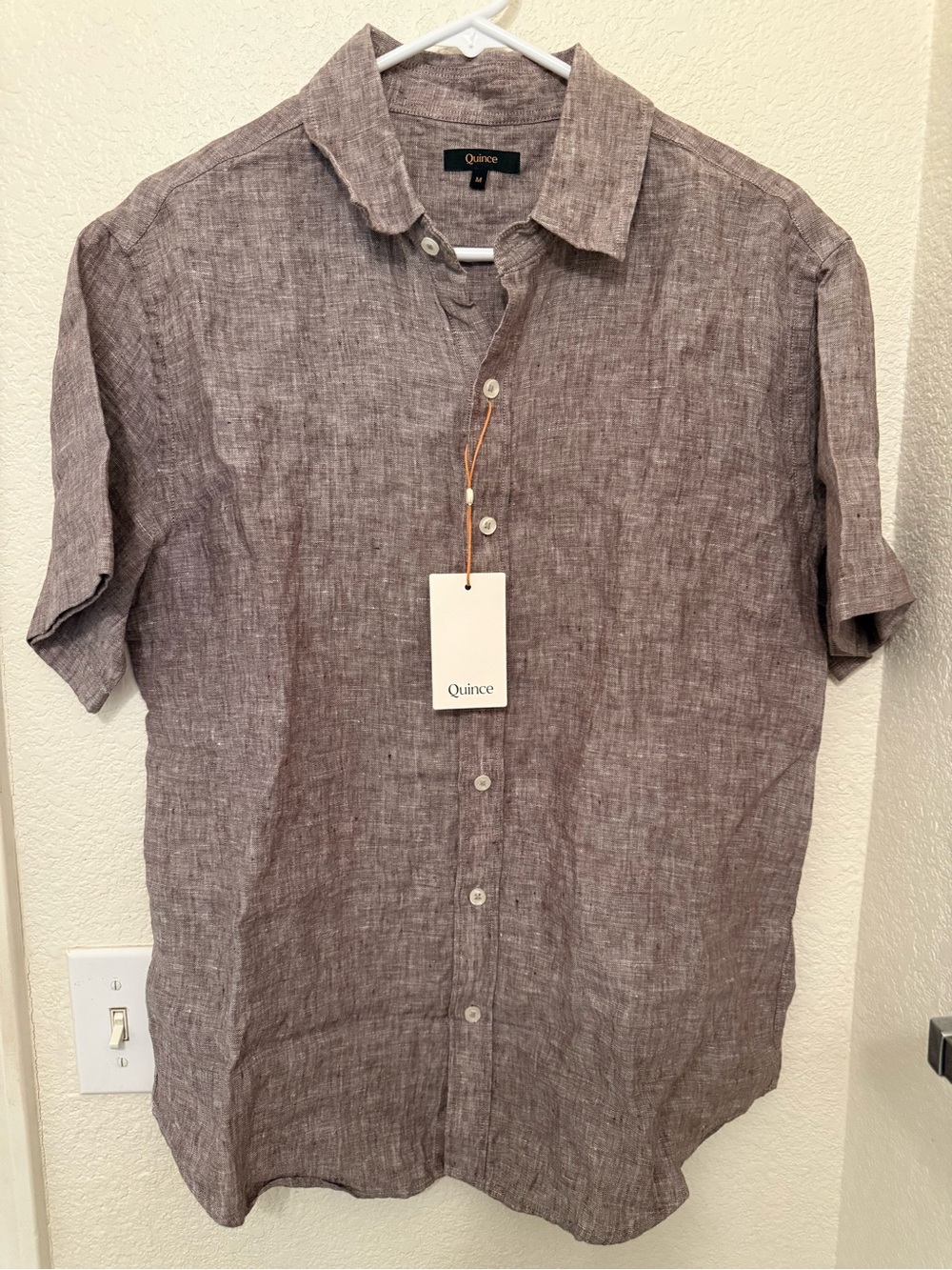 Quince Men's Short-Sleeve Linen Button-Down Shirt - Taupe Brown